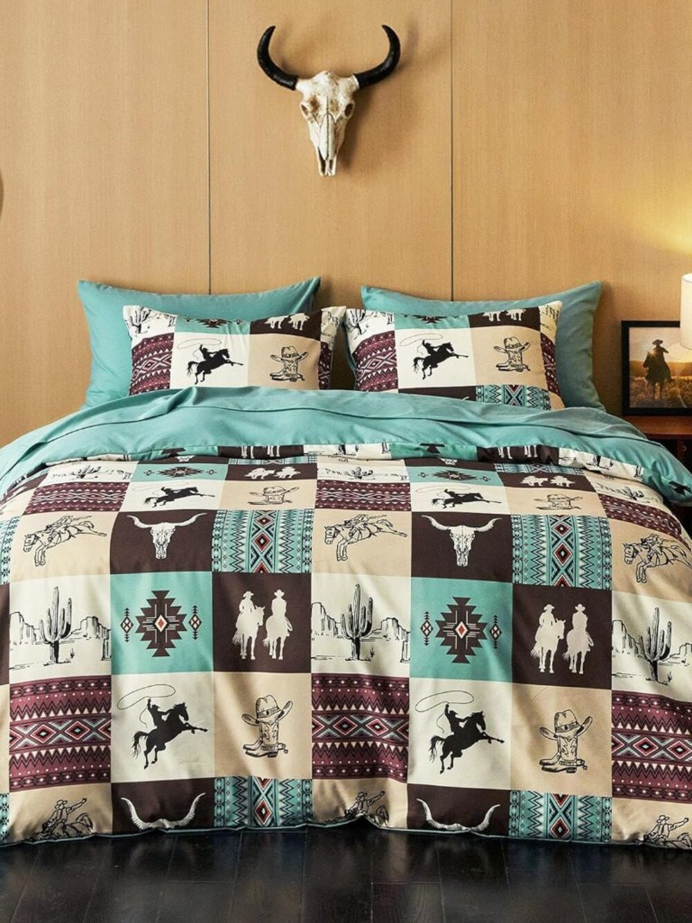 Western Comforter Set with Sheets, Southwestern Aztec Country Horse Cowboy Rusti